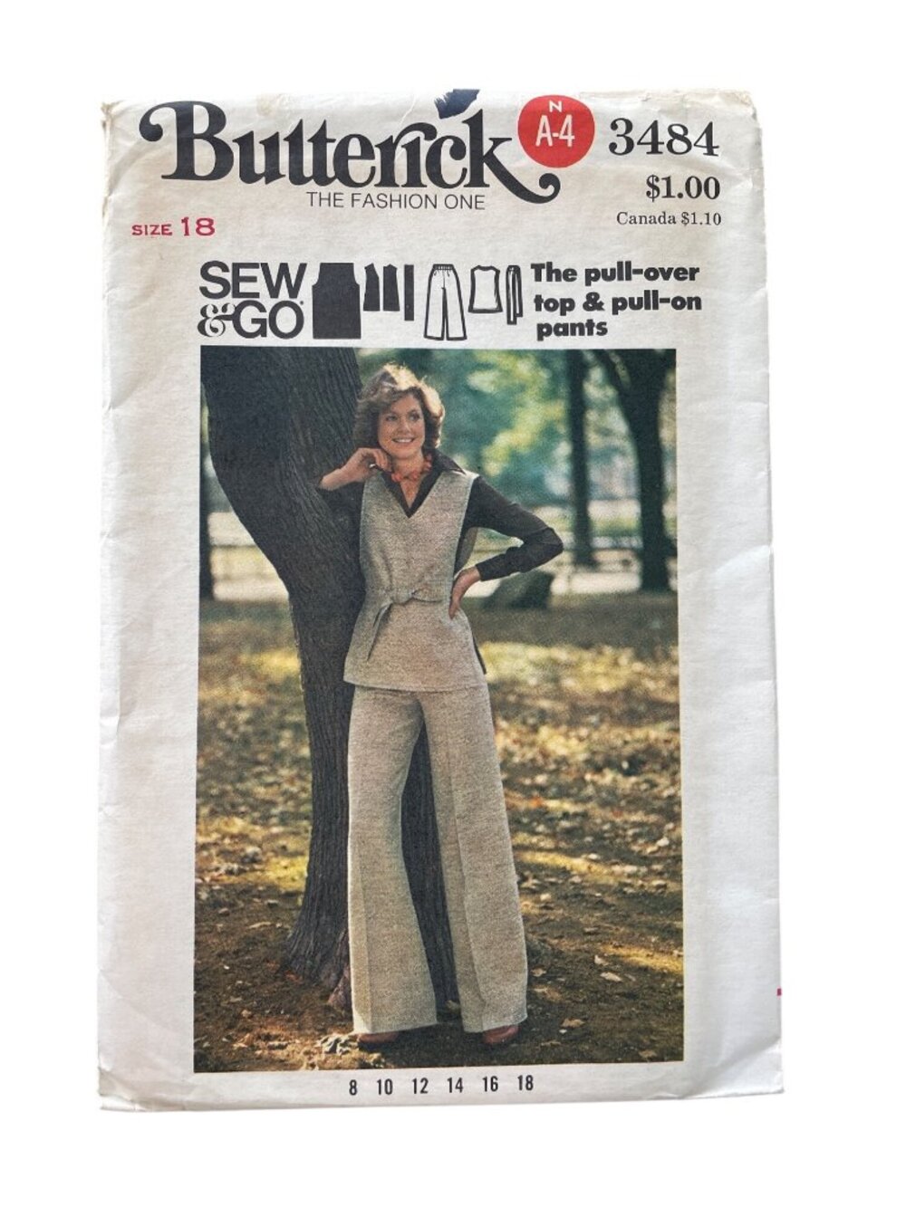 Vintage Butterick 3484 Sewing Pattern Size 18 Misses Top Pants Belt Retro UNCUT